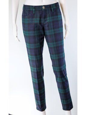 Banana Republic: Tartan Navy Green Plaid Straight-Leg Pants